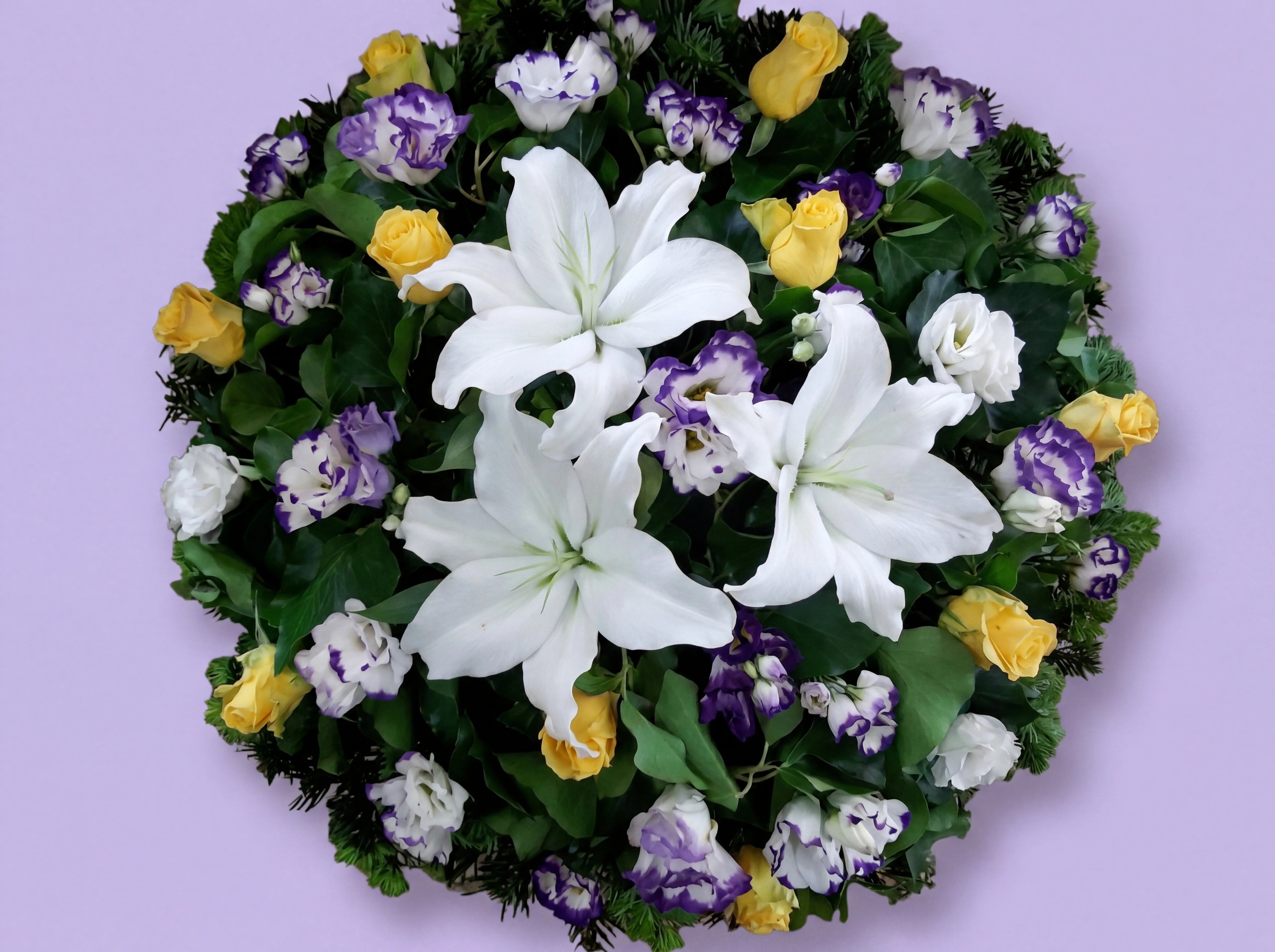Lilies, Anemone, Roses Horizontal Wreath